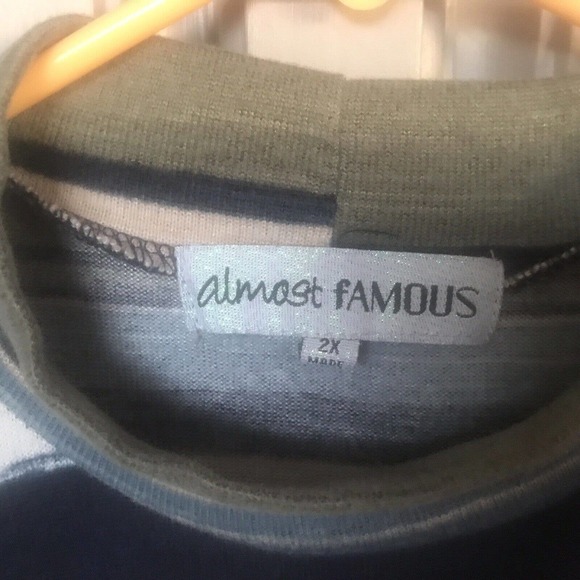 Almost Famous Sweater Dress Sz2X Mock Neck/Cuffs Neutral Stripes Runs SMALL - Picture 3 of 7